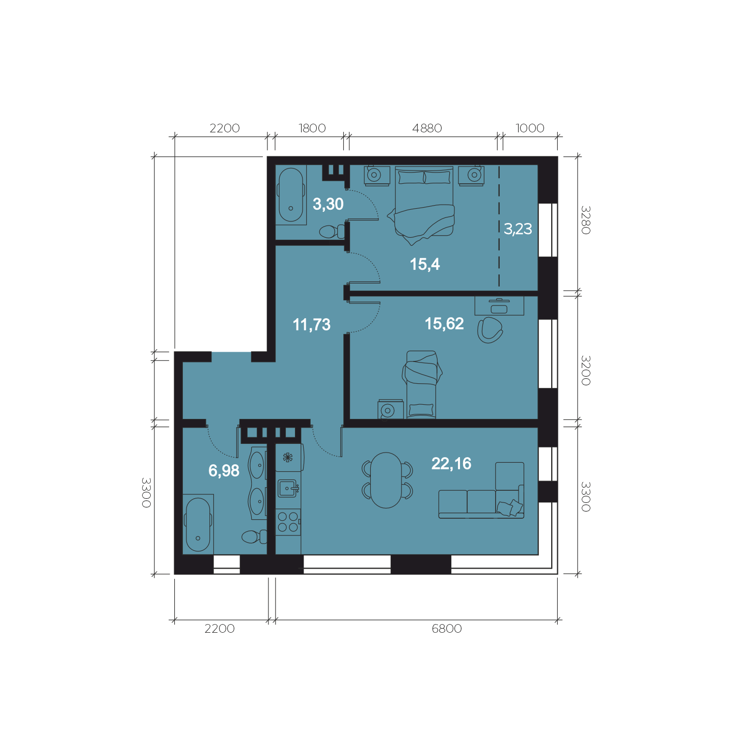 3-комнатная 75 м2 в ЖК Клубный дом Riverang корпус null этаж 3