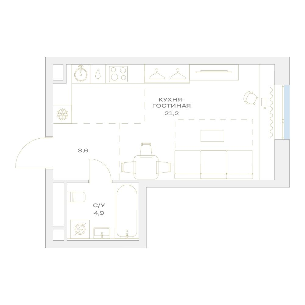 Студия 29 м2 в ЖК Детали корпус null этаж 2