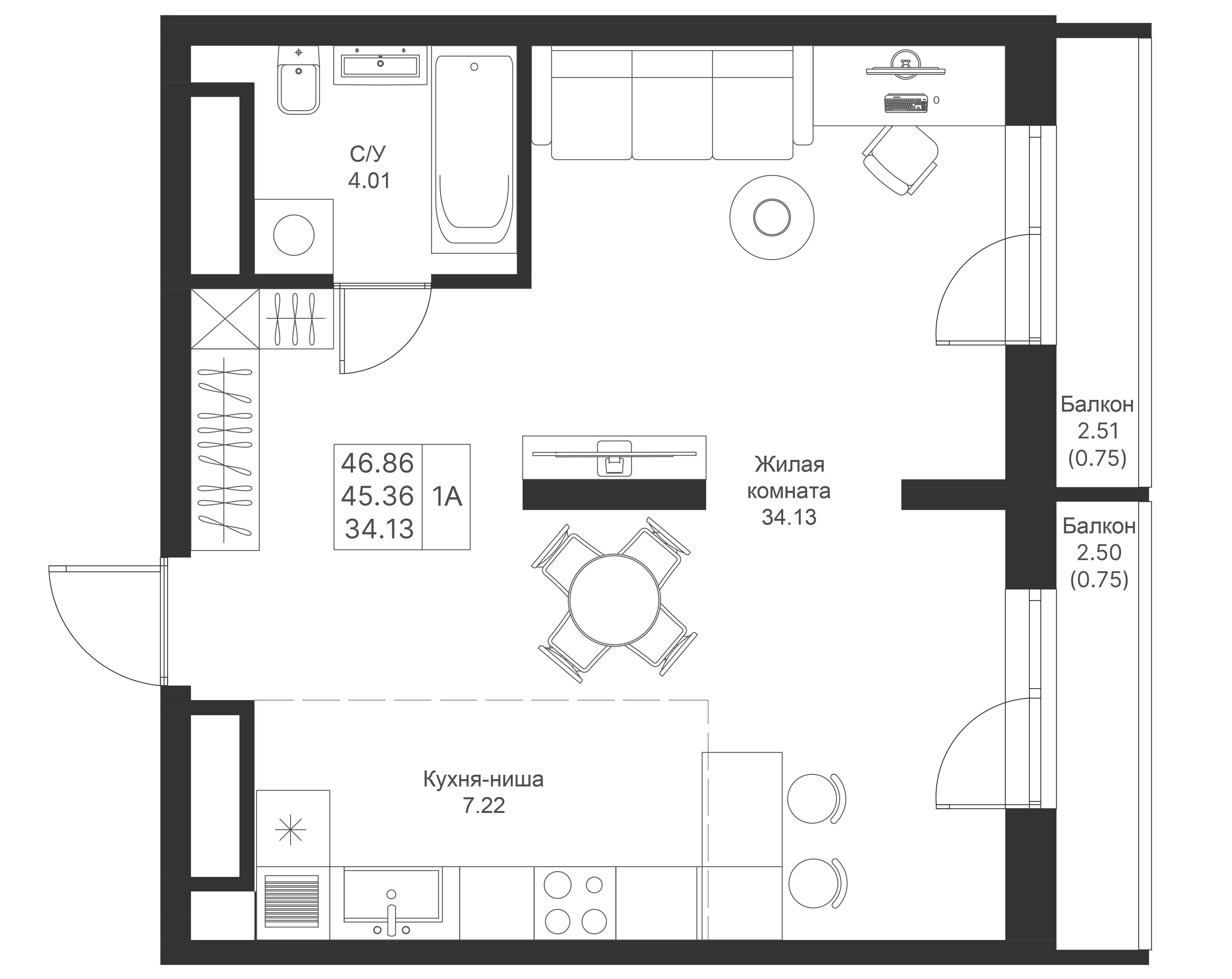 Студия 46 м2 в ЖК Мой Ритм корпус null этаж 10