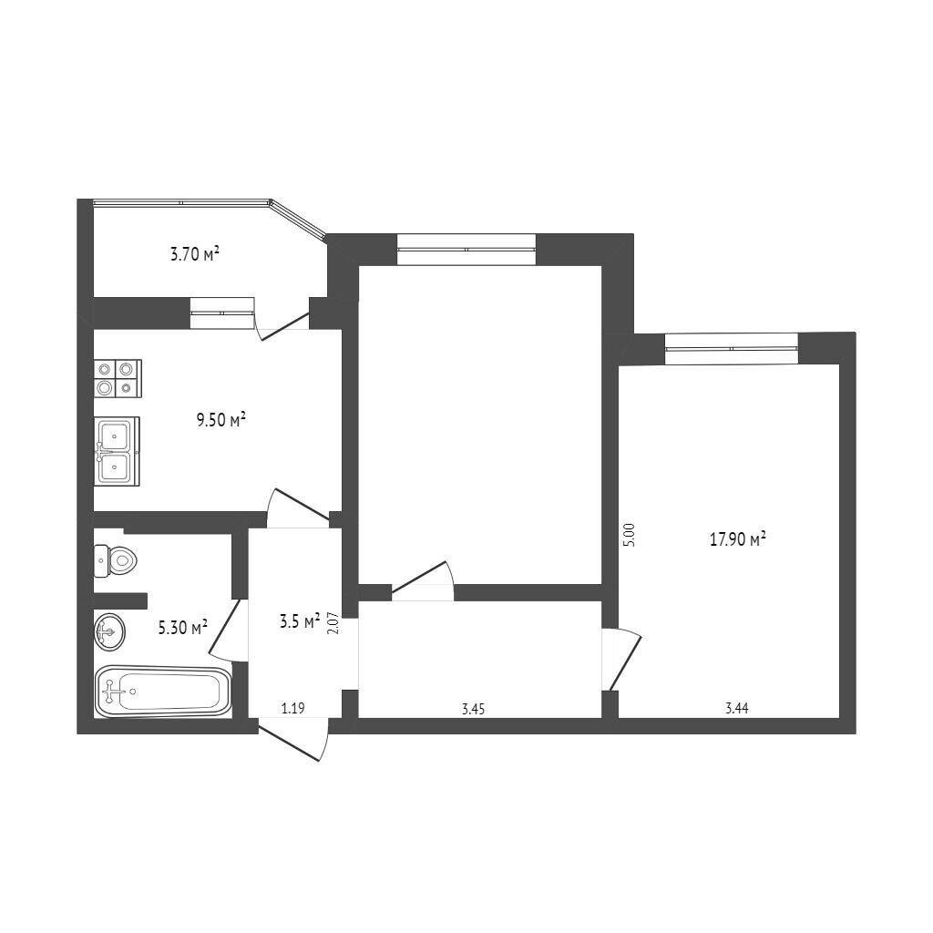 2-комнатная 58 м2 в ЖК undefined корпус null этаж 2