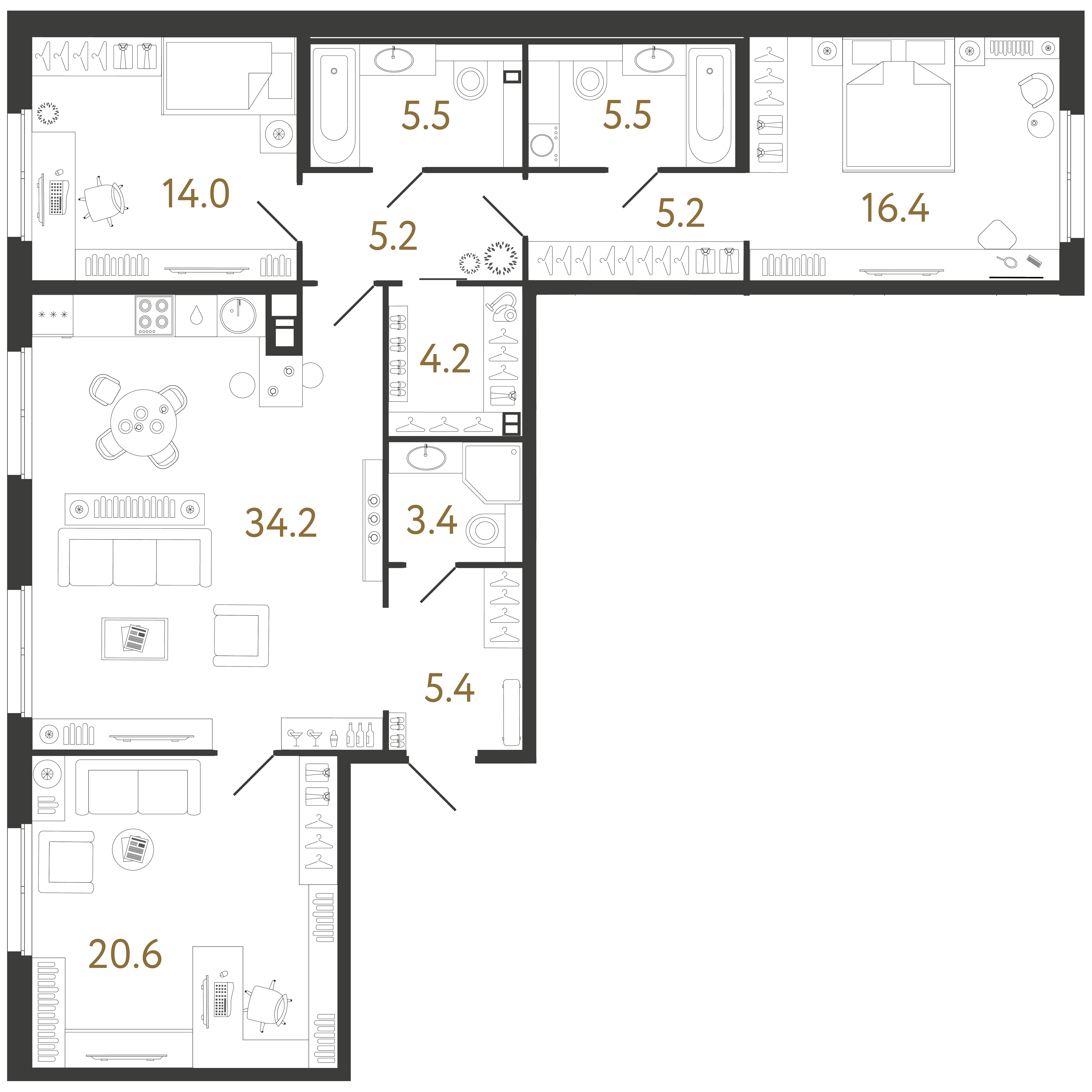 3-комнатная 119 м2 в ЖК Визионер корпус null этаж 2