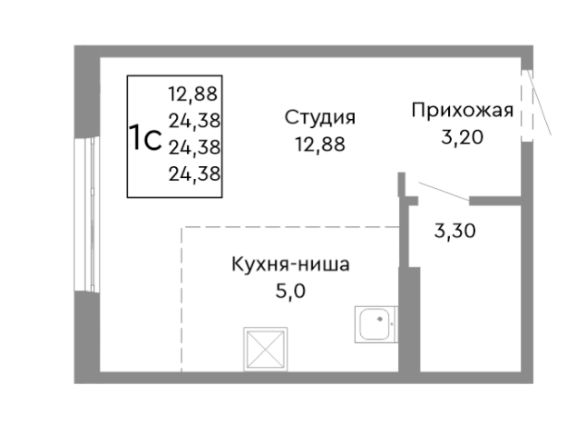 Студия 26 м2 в ЖК undefined корпус null этаж 6