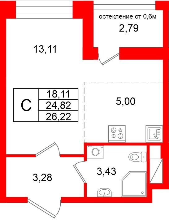 Студия 24 м2 в ЖК Титул в Московском корпус null этаж 6