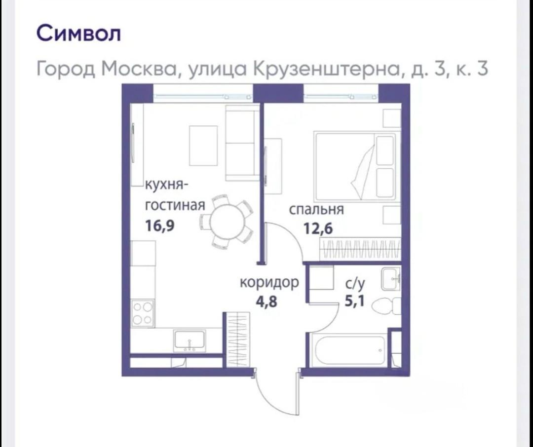 2-комнатная 39.3 м2 в ЖК undefined корпус null этаж 23