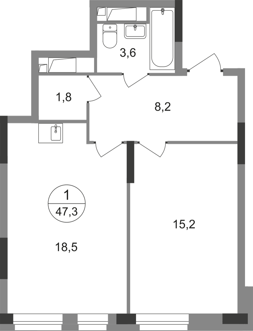 1-комнатная 47 м2 в ЖК Первый Московский корпус null этаж 16