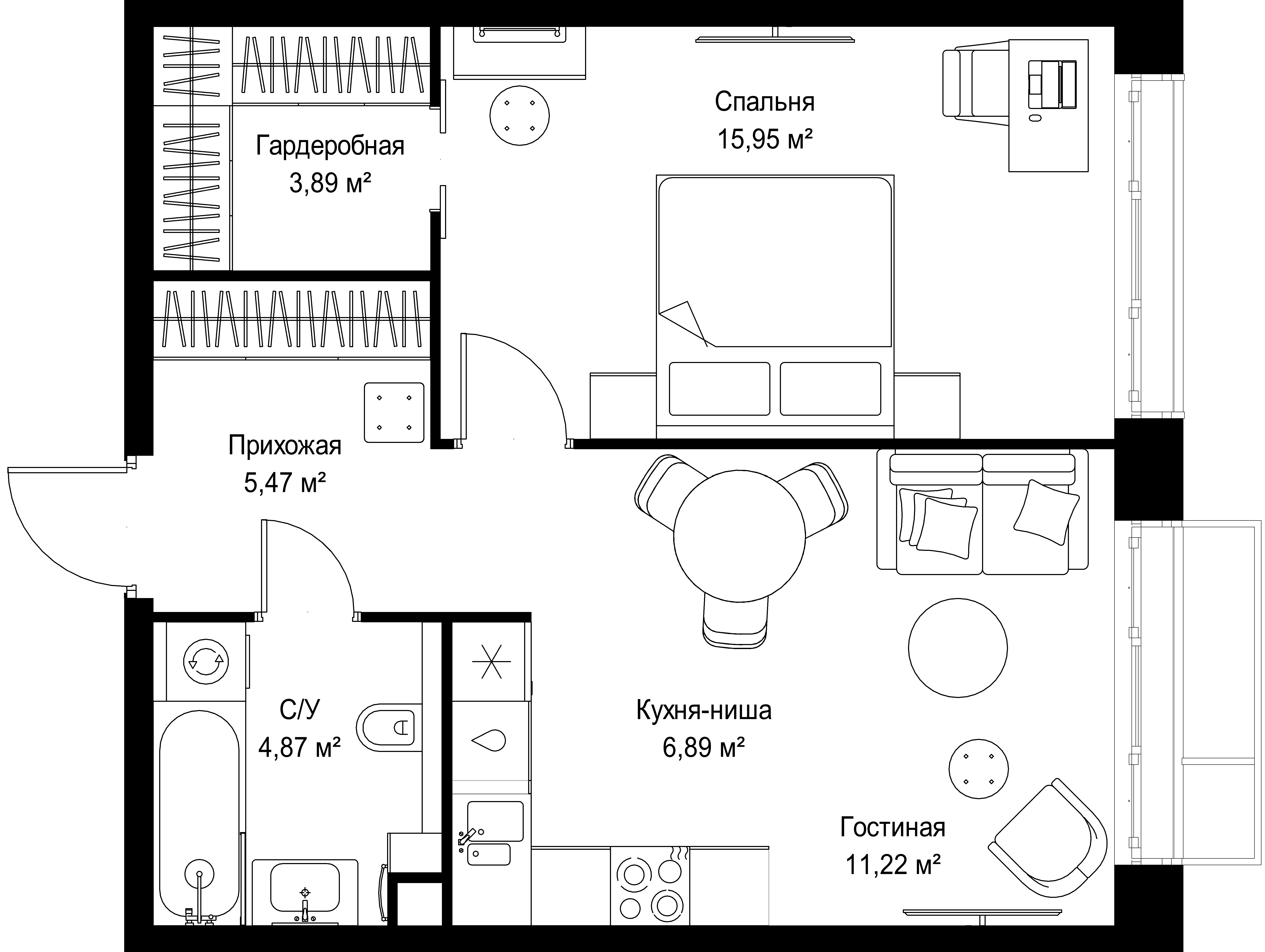 1-комнатная 48 м2 в ЖК МЫС корпус null этаж 4