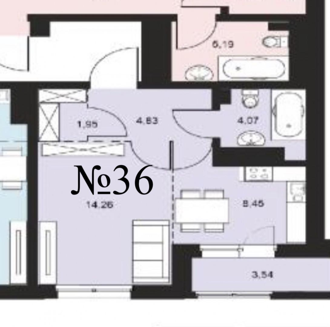 1-комнатная 37.1 м2 в ЖК undefined корпус null этаж 6