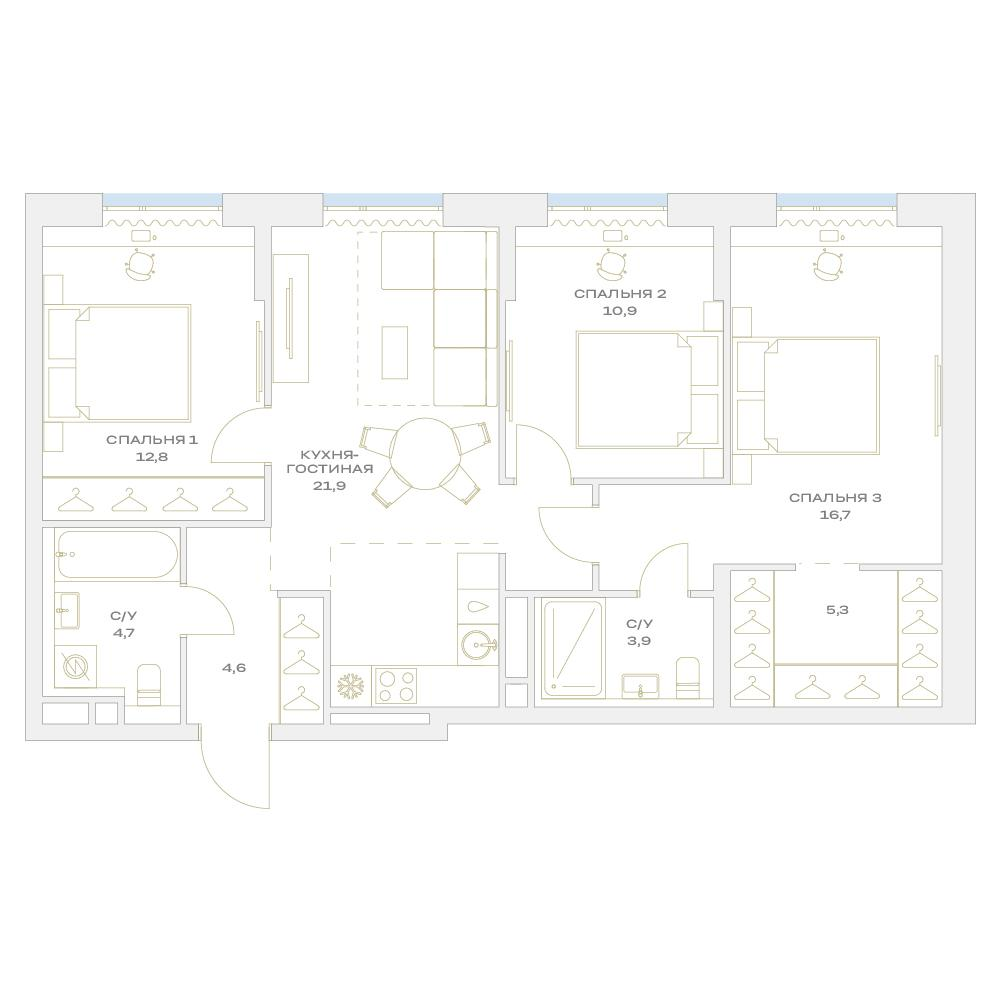 4-комнатная 80 м2 в ЖК Детали корпус null этаж 12