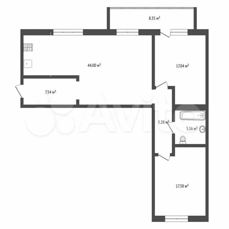 2-комнатная 91.8 м2 в ЖК undefined корпус null этаж 6
