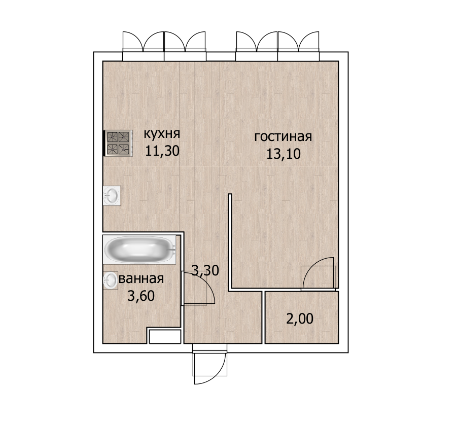 1-комнатная 33.3 м2 в ЖК undefined корпус null этаж 19
