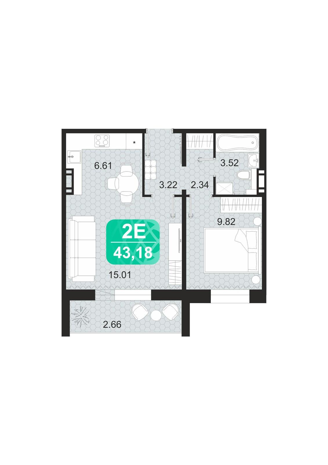 2-комнатная 43 м2 в ЖК Серебряный бор корпус null этаж 9
