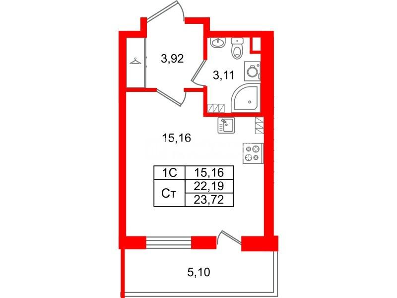 Студия 22 м2 в ЖК Парадный ансамбль корпус null этаж 5