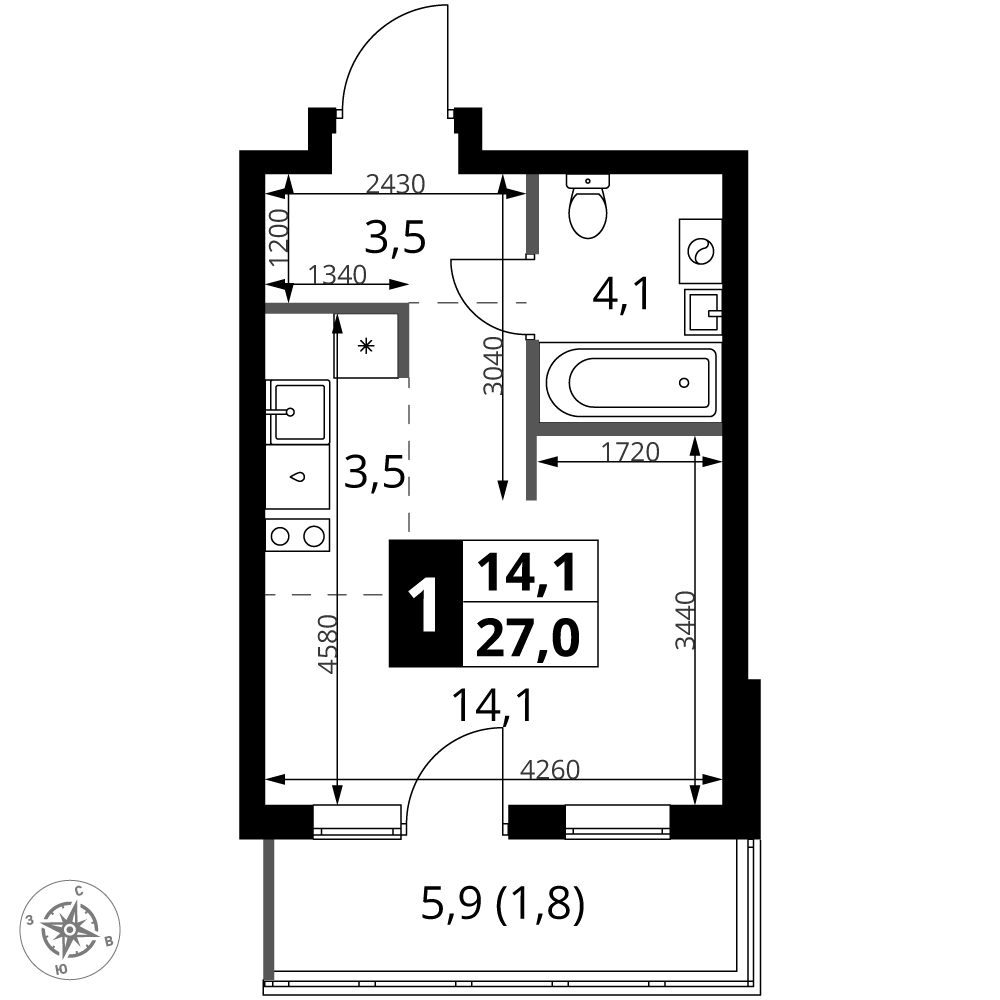 Студия 27 м2 в ЖК 1-й Ясеневский корпус null этаж 6