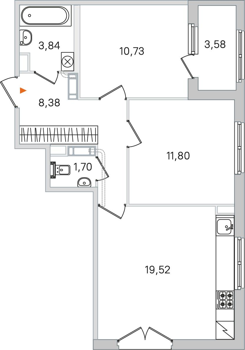 2-комнатная 57 м2 в ЖК Дубровский корпус null этаж 3