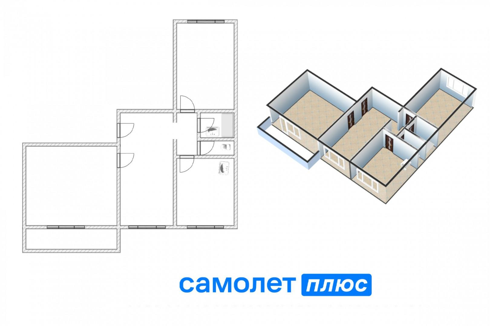 3-комнатная 62.6 м2 в ЖК undefined корпус null этаж 9