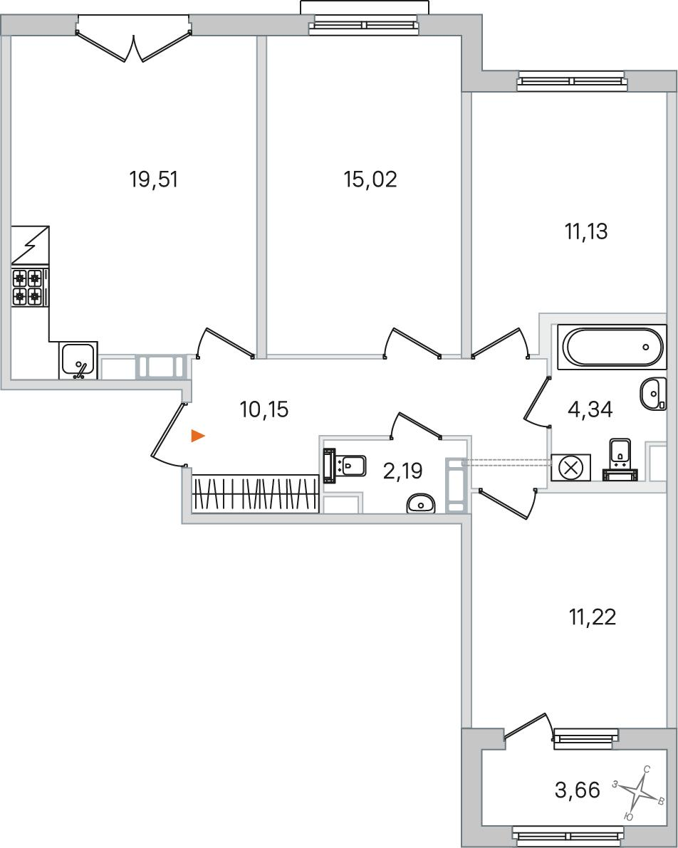3-комнатная 75 м2 в ЖК Дубровский корпус null этаж 4