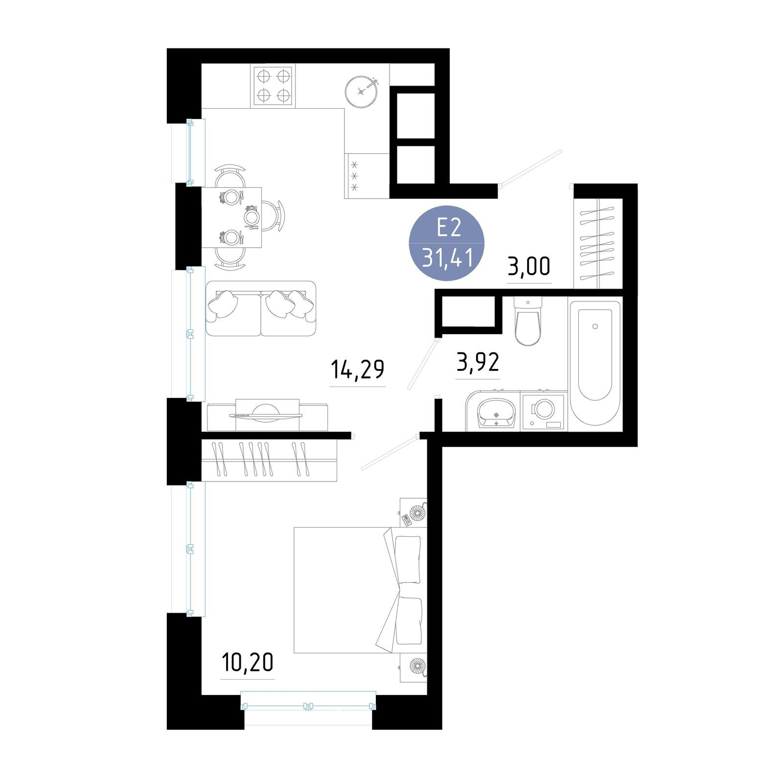 1-комнатная 31 м2 в ЖК Живи корпус null этаж 9