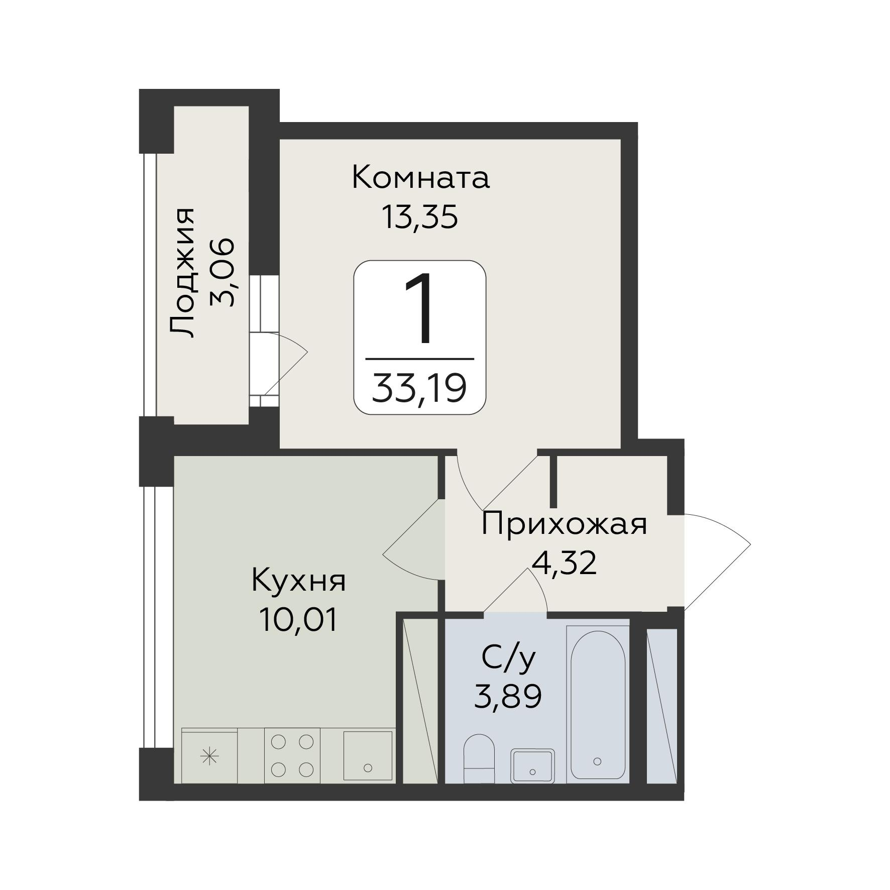 1-комнатная 33 м2 в ЖК Люмен корпус null этаж 12