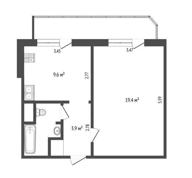 1-комнатная 37.8 м2 в ЖК undefined корпус null этаж 7