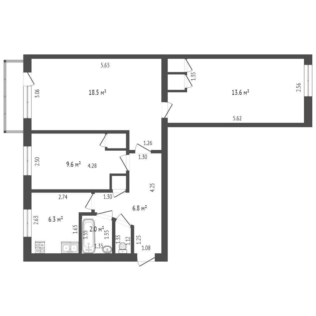 3-комнатная 59.4 м2 в ЖК undefined корпус null этаж 4