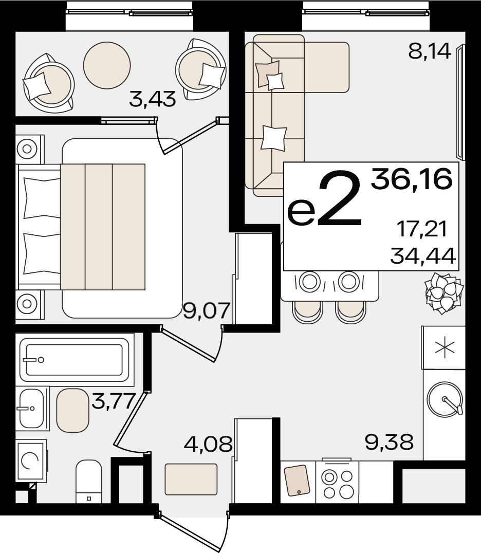 Студия 36 м2 в ЖК Патрики корпус null этаж 3