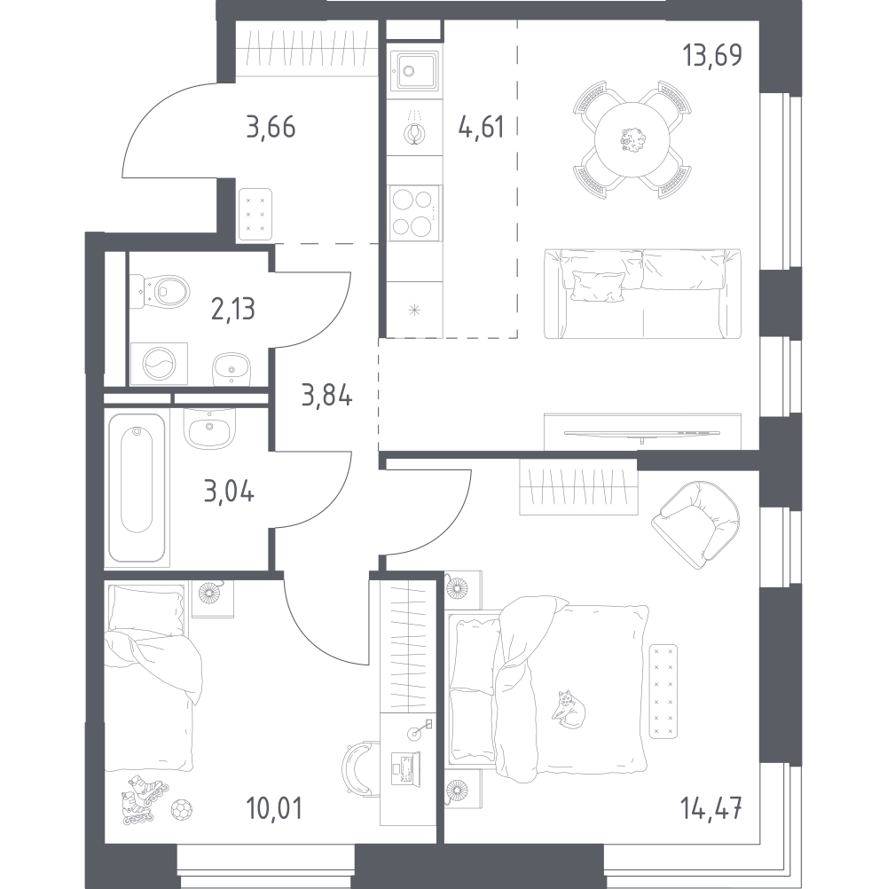 Студия 55 м2 в ЖК Прибрежный парк корпус null этаж 7