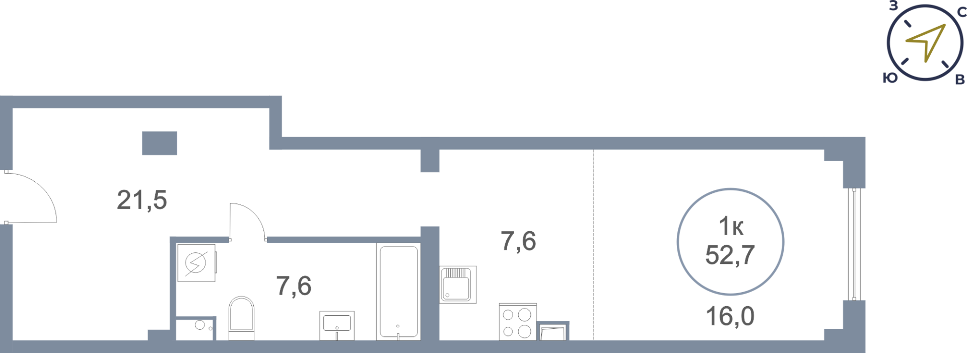 1-комнатная 52.7 м2 в ЖК undefined корпус null этаж 1