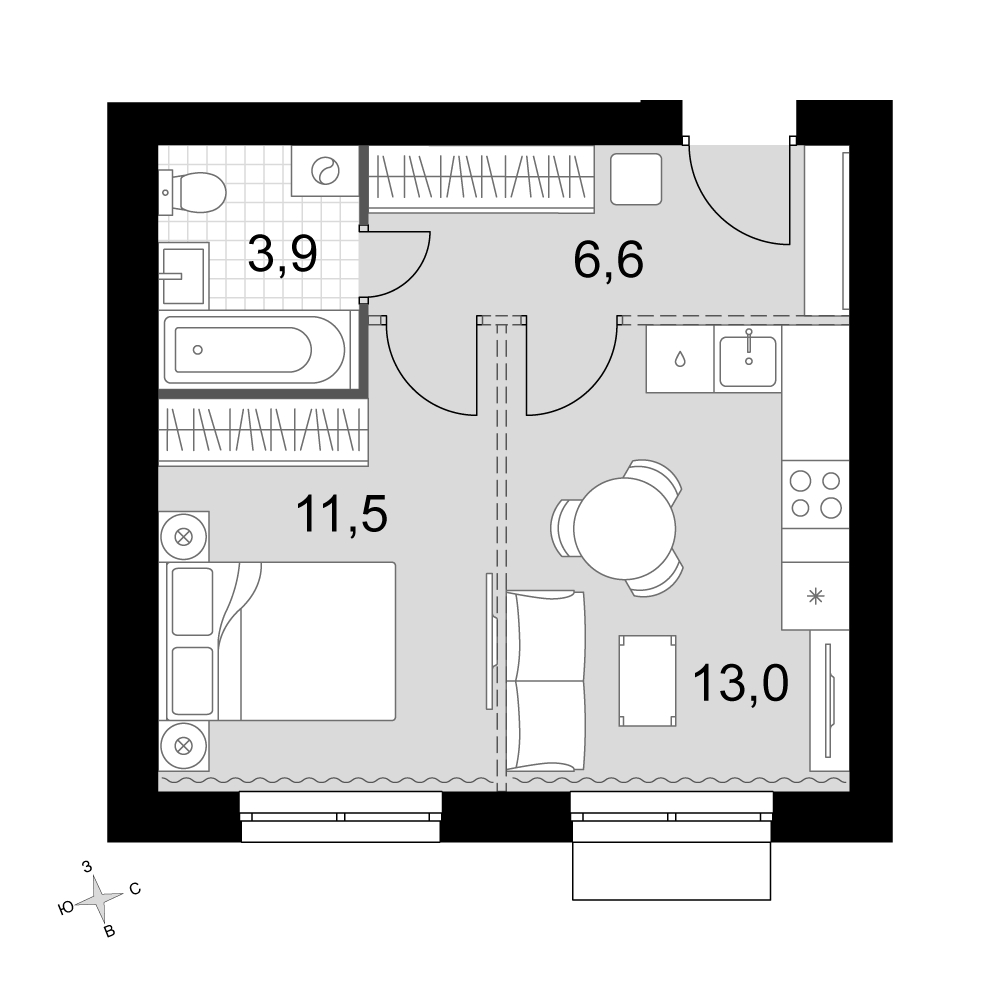 1-комнатная 35 м2 в ЖК Дубровицы Клаб корпус null этаж 3