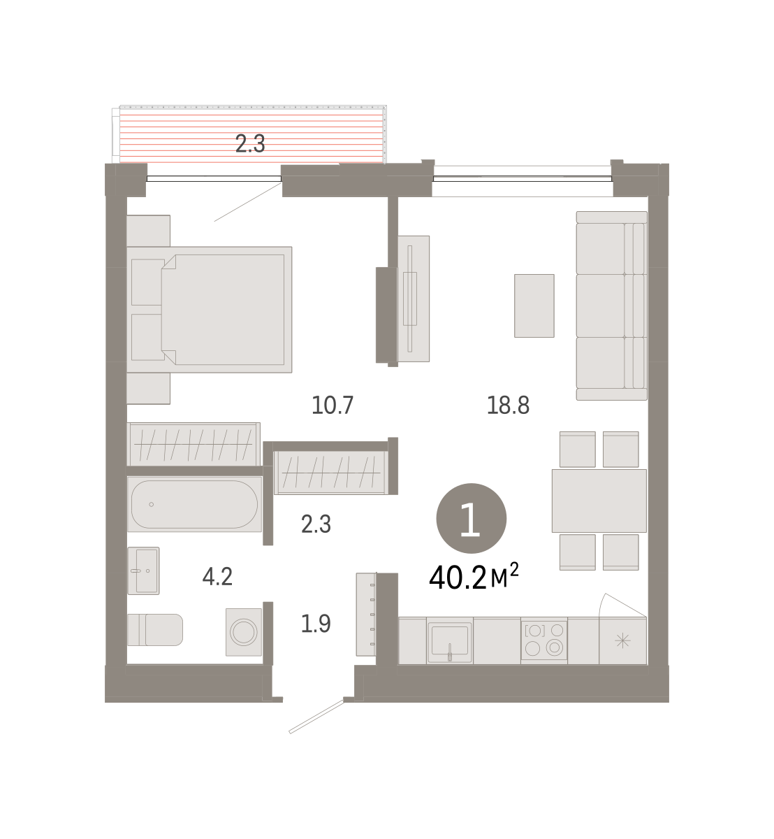 1-комнатная 40 м2 в ЖК Октябрьский на Туре корпус null этаж 6