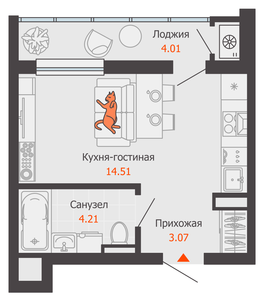 1-комнатная 24 м2 в ЖК Светлые кварталы корпус null этаж 1