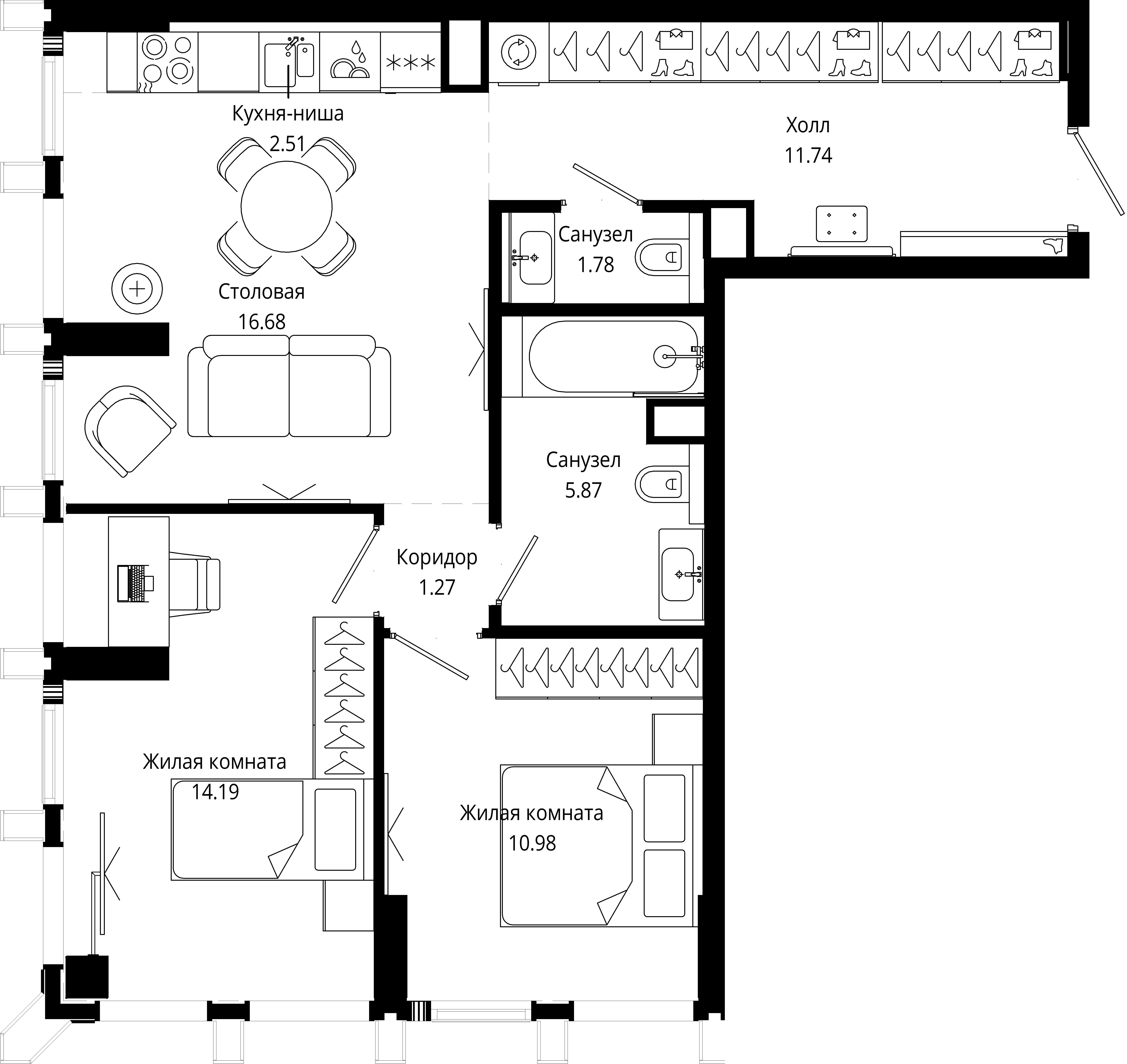 2-комнатная 65 м2 в ЖК МОД корпус null этаж 17