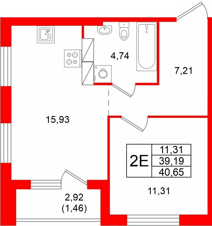 1-комнатная 40 м2 в ЖК Квартал Заречье корпус null этаж 9