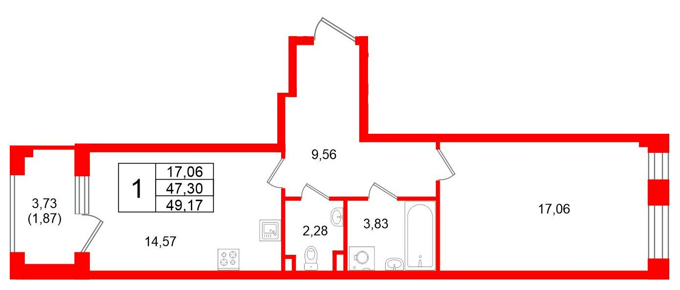 1-комнатная 52 м2 в ЖК Кронфорт. Центральный корпус null этаж 1
