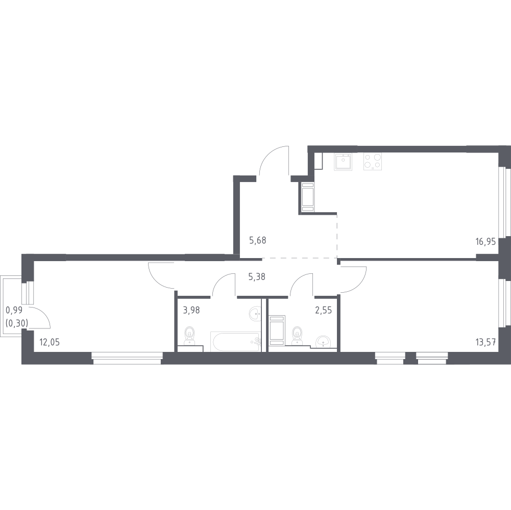 2-комнатная 60 м2 в ЖК Новое Колпино корпус null этаж 11