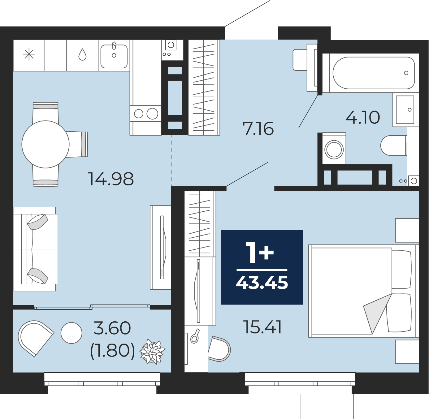 1-комнатная 41 м2 в ЖК Прео корпус null этаж 11