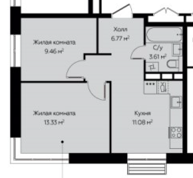 2-комнатная 44.2 м2 в ЖК undefined корпус null этаж 6