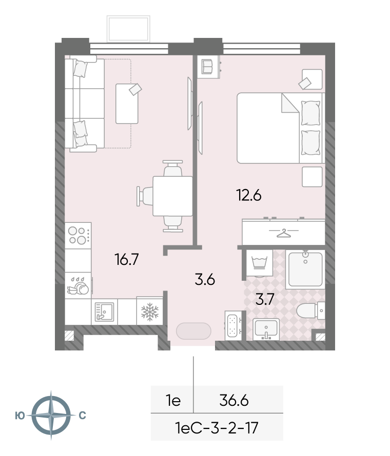 1-комнатная 36 м2 в ЖК ЛУЧИ корпус null этаж 13