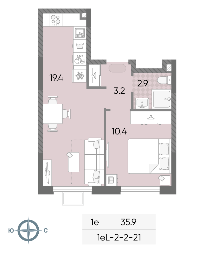 1-комнатная 35 м2 в ЖК ЛУЧИ корпус null этаж 6