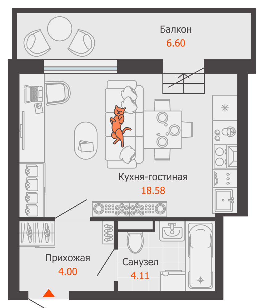 1-комнатная 29 м2 в ЖК Камаполис корпус null этаж 12