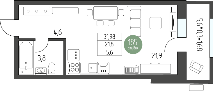 Студия 31 м2 в ЖК Лермонтов корпус null этаж 4