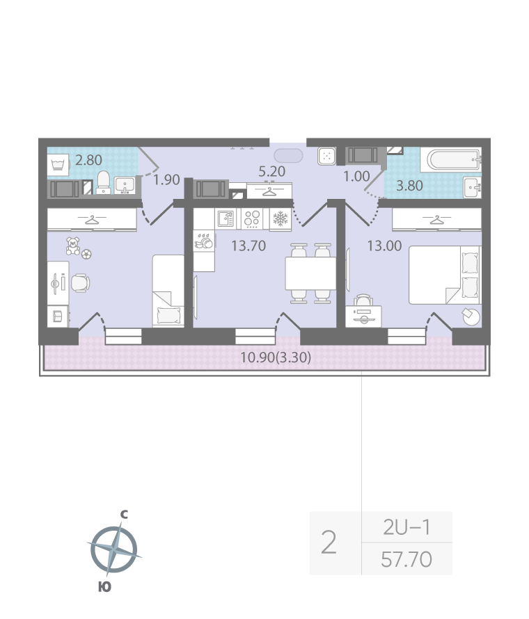 2-комнатная 58 м2 в ЖК Цветной город корпус null этаж 11