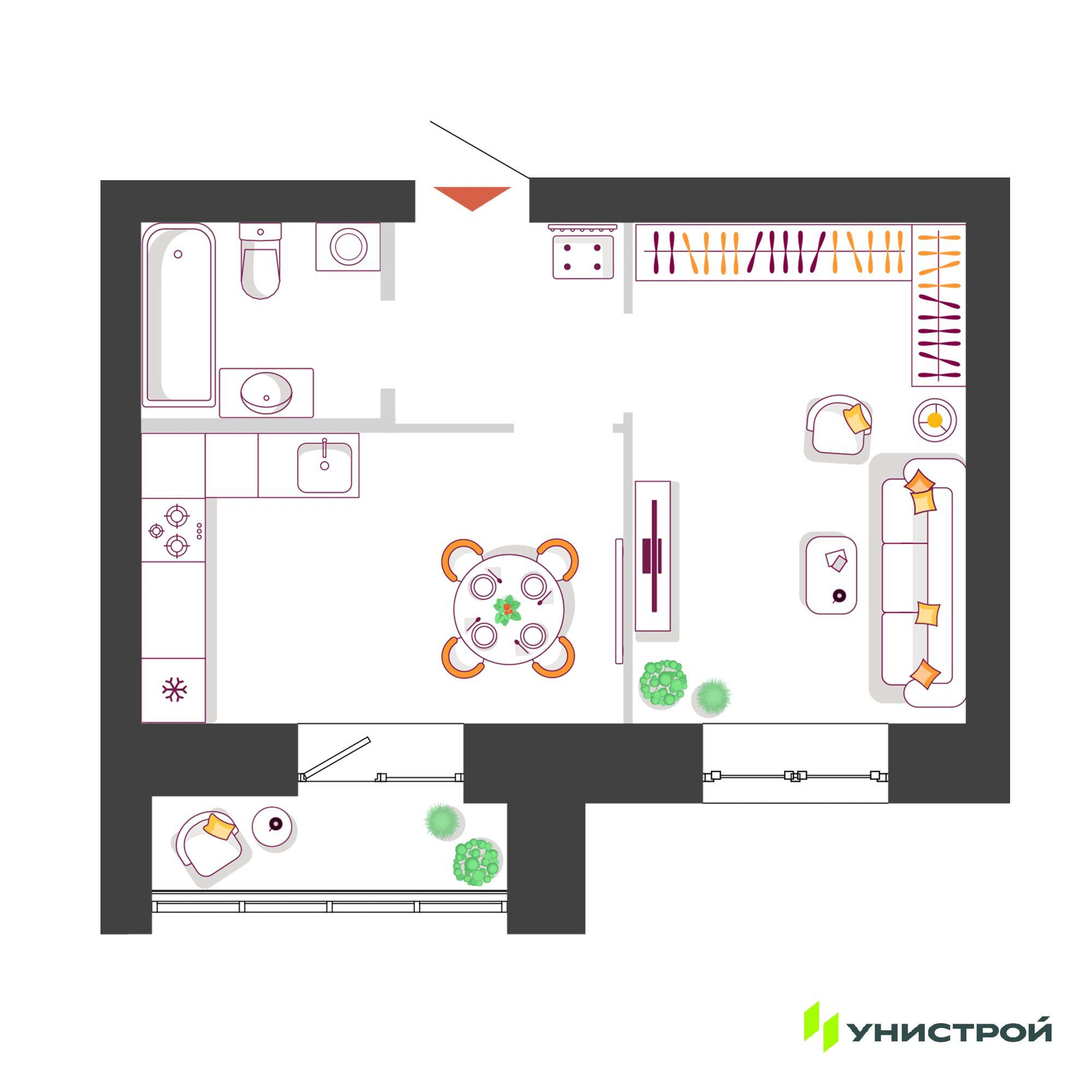 1-комнатная 35 м2 в ЖК Южный бульвар корпус null этаж 4