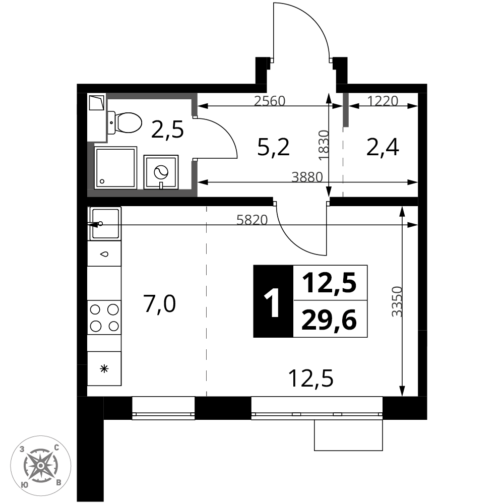 Студия 29 м2 в ЖК 1-й Шереметьевский корпус null этаж 3