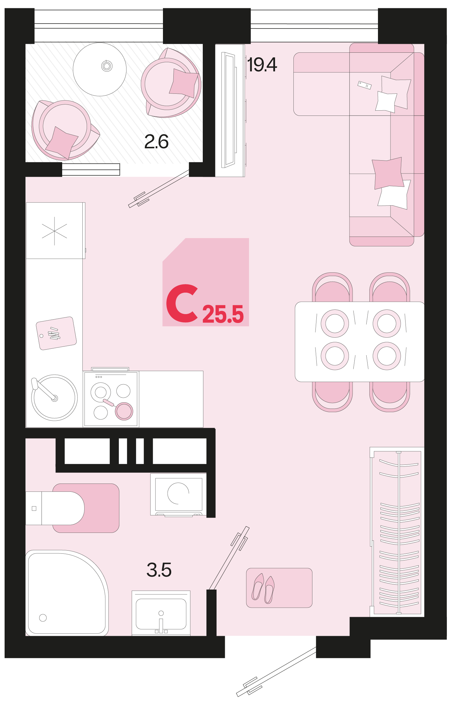 Студия 25 м2 в ЖК Первое место корпус null этаж 12