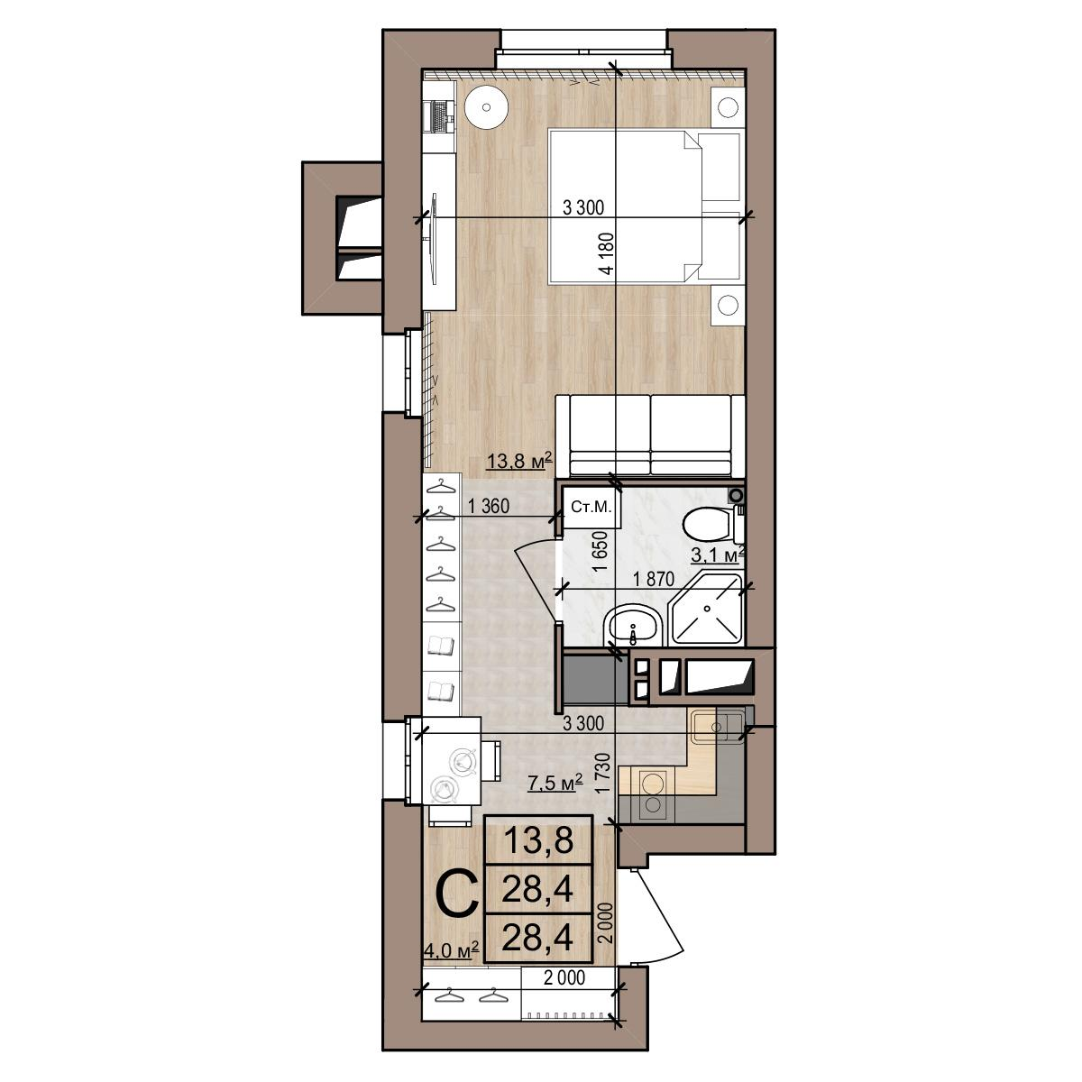 Студия 28 м2 в ЖК Полярная звезда корпус null этаж 22