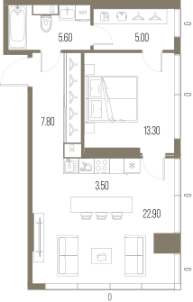 1-комнатная 58 м2 в ЖК Северный порт. Береговые кварталы корпус null этаж 3