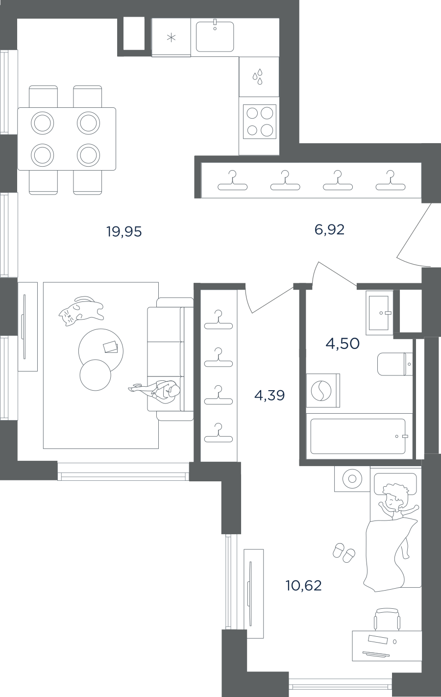 1-комнатная 46 м2 в ЖК ULTIMACity корпус null этаж 44