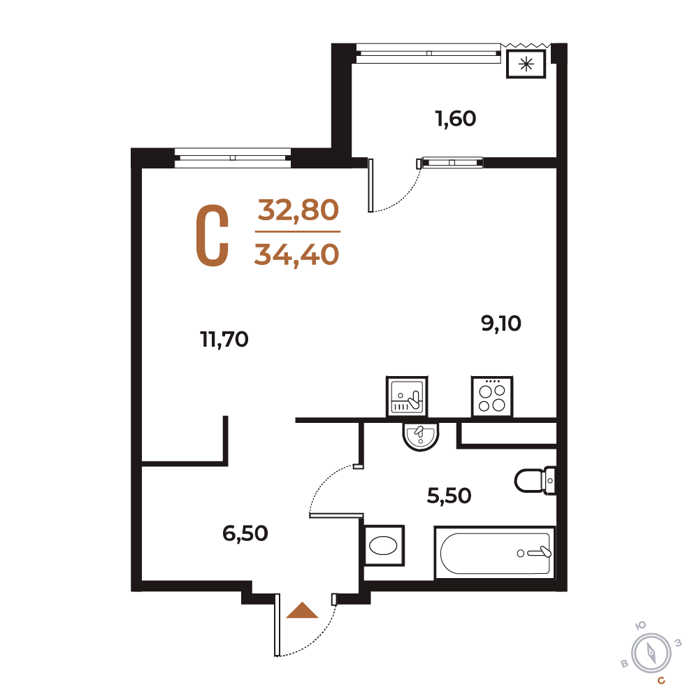 Студия 34 м2 в ЖК Новое Летово корпус null этаж 4
