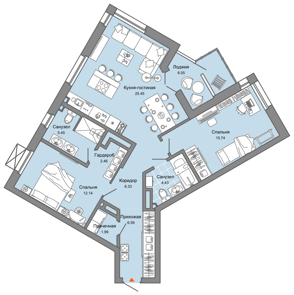 3-комнатная 86 м2 в ЖК Лес корпус null этаж 7