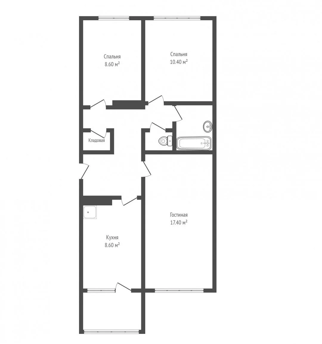 3-комнатная 60.5 м2 в ЖК undefined корпус null этаж 1